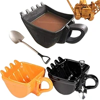 1pcs creative excavator coffee cup mugs single handle plastic bucket cup yellow cake tea cup mugs gift household kitchenware