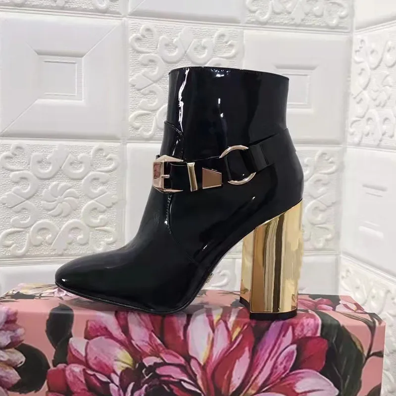 

Hot Sale Square Heels Pointed Toe Women Boots New Genuine Leather Solid Color Short Boots Designer Women Shoes Winter Warm Boots