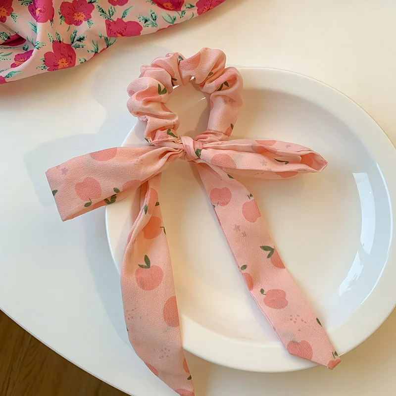 

Summer New Girl Hair Scrunchie Ponytail Holder Hair Rope Fashion Lady Print Hair Circle Cute Bow Band Rubber Bands Headdress