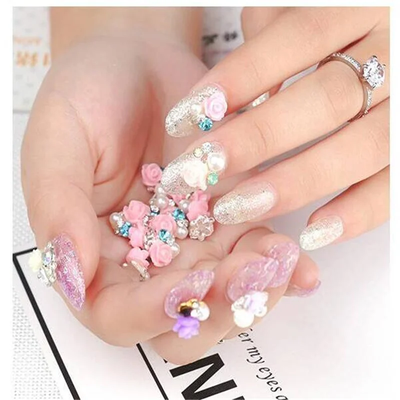 10 шт./лот 15 стилей на выбор Большой жемчуг для ногтей цветы из смолы стразы