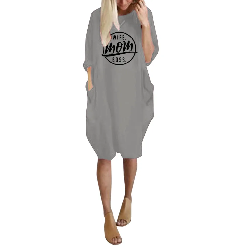 2019 женское летнее платье с длинным рукавом в стиле бохо принтом Короткое мини