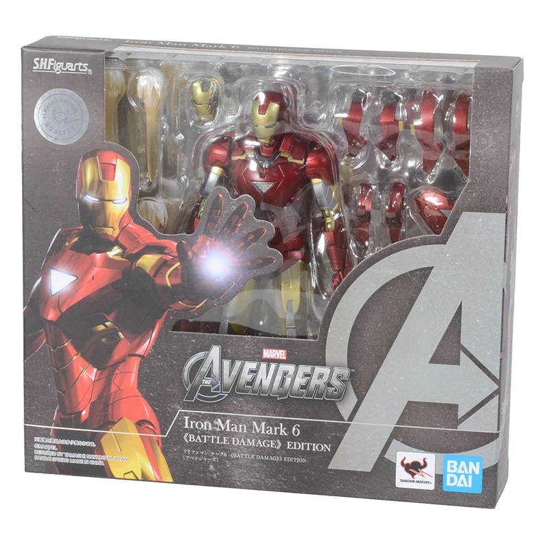 

Bandai Shf Marvel Avengers Figure Iron Man Mk6 Battle Damage 16Cm Collection Spiderman Action Figure Model Kids Toys Gift