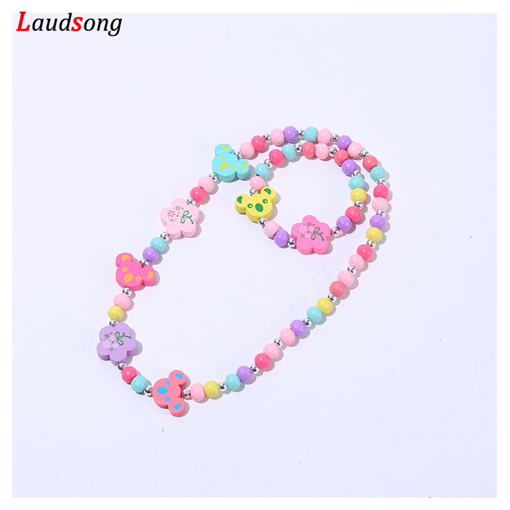 Детский милый мультяшный деревянный цветок животное детский свитер ожерелье