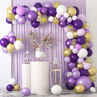 purple balloons chain light purple gold confetti latex balloons arch for wedding girls birthday party decor supply