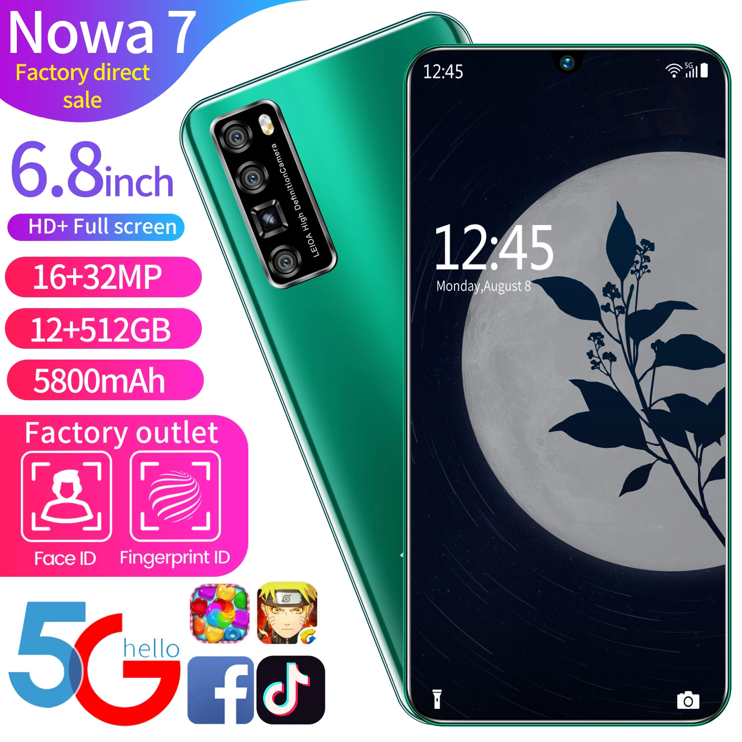 Global Version Nowa7 Smartphone 5G Phone 12+512GB Cellphone 10Core Mobile Phone Andriod10 4500mAh Ga