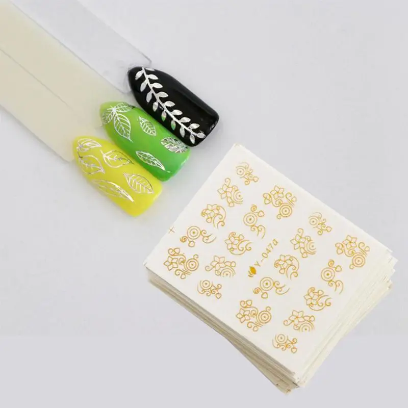 

30x/Set Gold Silver Water Nail Art Stickers Decal Feather Flower Spider Design