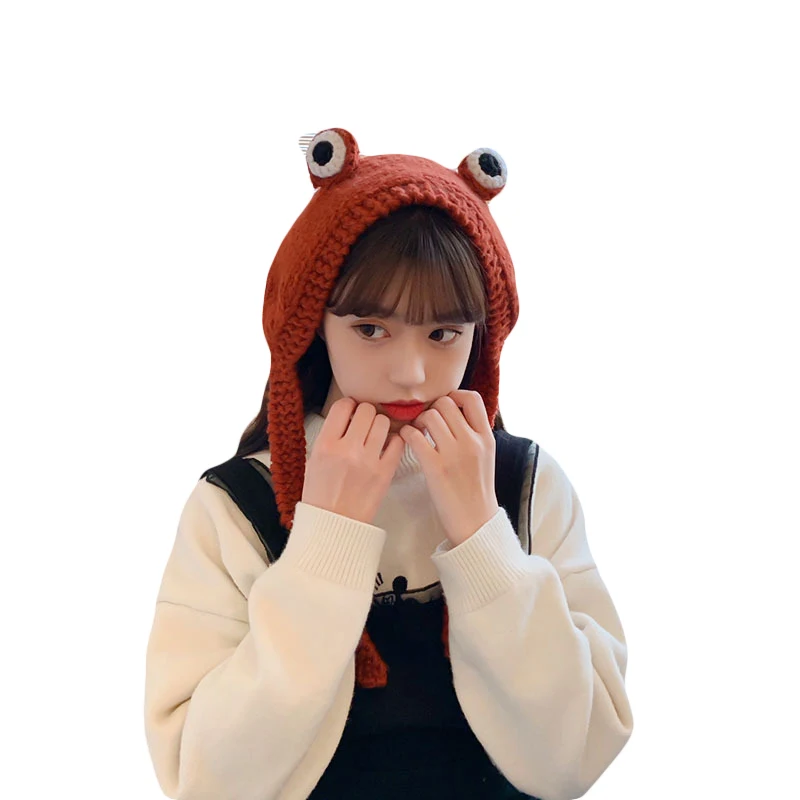 

Cute Frog Ear Hat Women Beanies Crochet Knitted Cap Costume Accessory Photography Prop Gifts Warm Winter Lovely Christmas