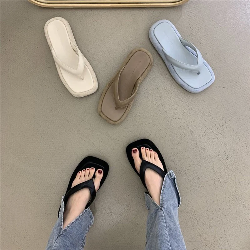 

Women's Sandals 2021 Flat Casual Platform Flip-flops Comfortable Open Toes Leisure Thick Slippers Outside Anti-slip Ladies Shoes