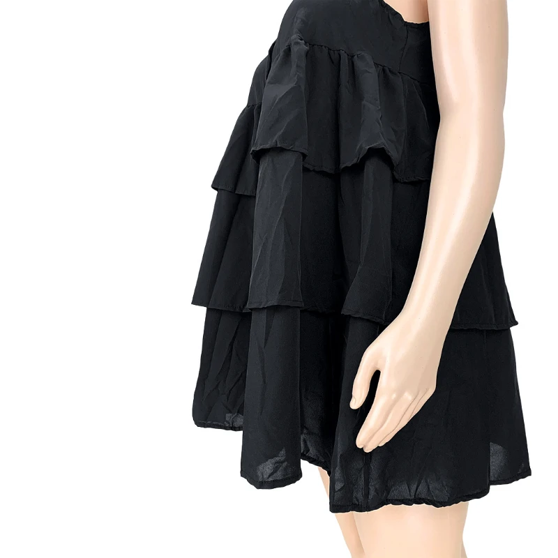 

Plus Size 4XL Sexy Solid Color Button Sleeveless Cake Ruffled Fashion Sweet Holiday Party Temperament Commuter Dress Women 2021