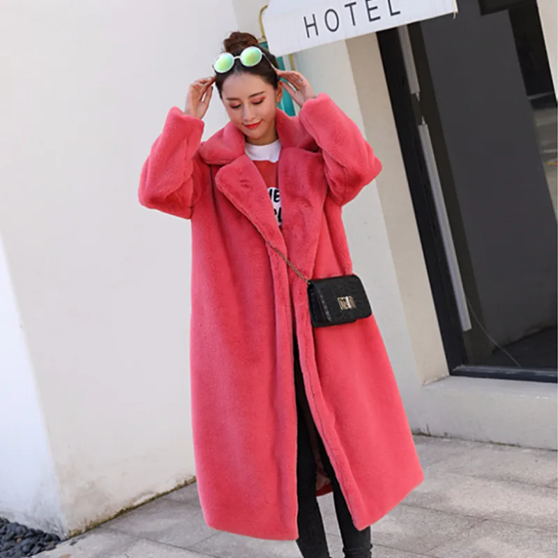 Зимняя высококачественная Женская свободная куртка с искусственным кроличьим