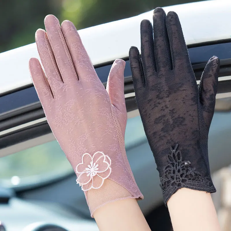 

Sexy Summer Women UV Sunscreen Short Sun Female Gloves Fashion Ice Silk Lace Driving Of Thin Touch Screen Lady Gloves