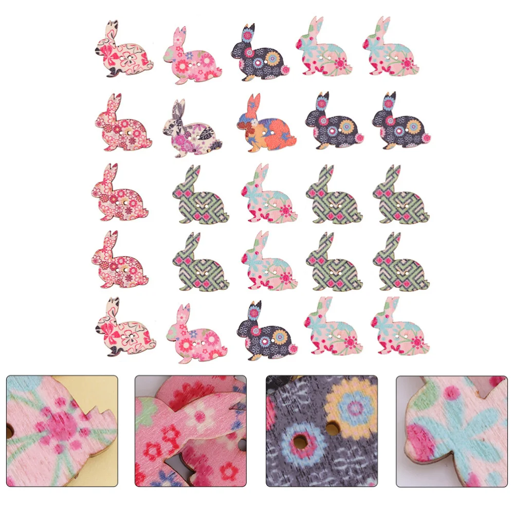 

100pcs Easter Style Cartoon Buttons Decorative Rabbit-shaped Buttons Wood Button