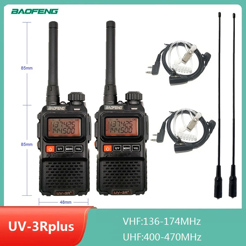 2pcs BaoFeng UV-3R Plus Mini Walkie Talkie Radio Transceiver UHF VHF Ham CB Radio Station Wireless Two Way Radio Transmitter