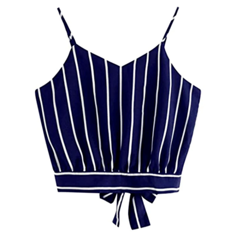Striped Split Tie Back Crop Cami Top Women Casual Spaghetti Strap Bow Vest Summer Knot Beach | Женская одежда