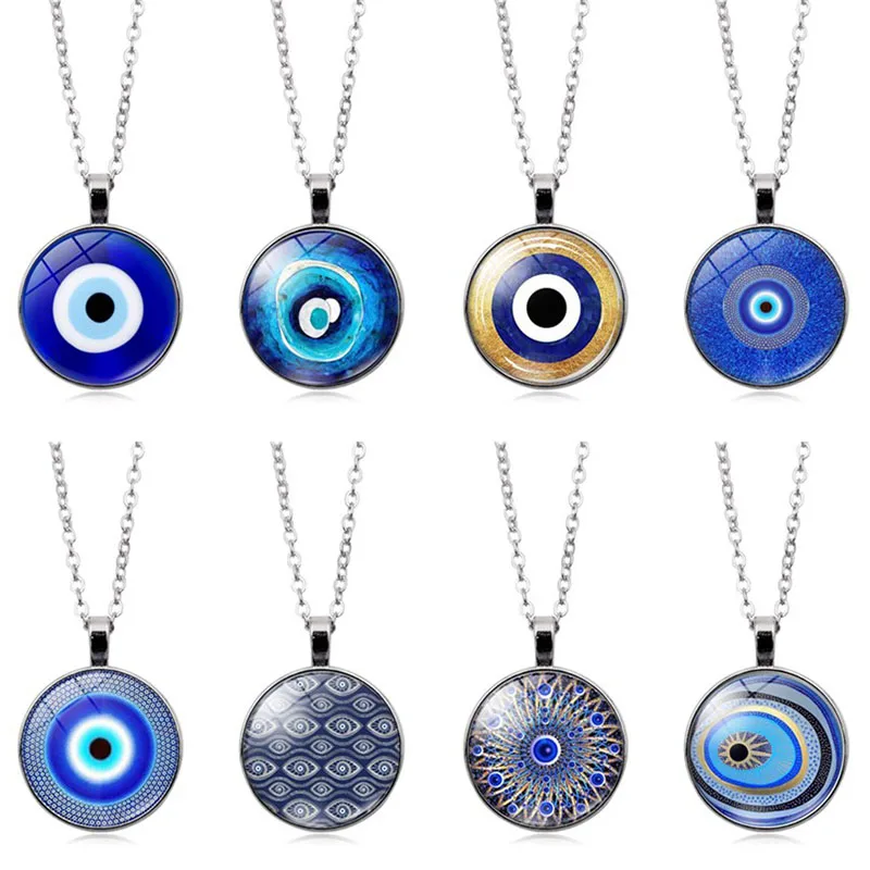 Blue Turkish Evil Eye Necklace Choker Turkey Evil Eyes Lucky Glass Pendant Crystal Chain Necklace for Women Men Jewelry Gift