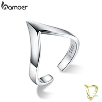 bamoer authentic 925 sterling silver wave geometric love adjustable finger rings for women wedding engagement jewelry scr470