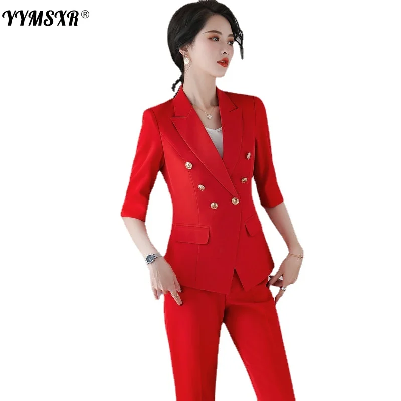 Spring and Autumn Fashion Women's Professional Pants Suit Two-piece Set 2022 New Double-breasted Ladies Jacket Elegant Overalls