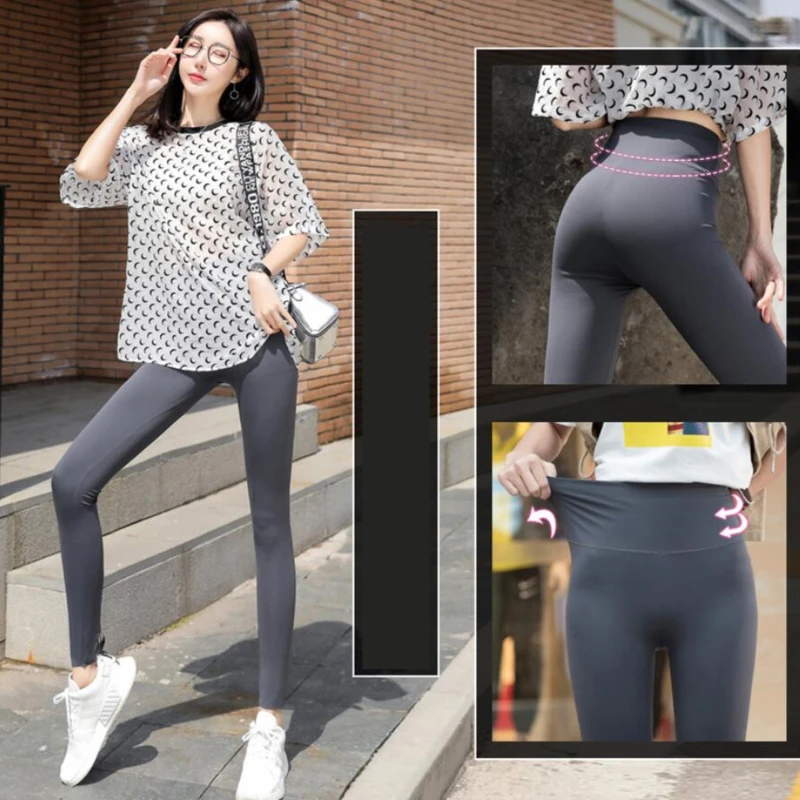 

New Women Sharkskin Black Leggings Thin Workout Stretch Sexy Fitness Leggings Skinny Legs Slimming Sport Leggings