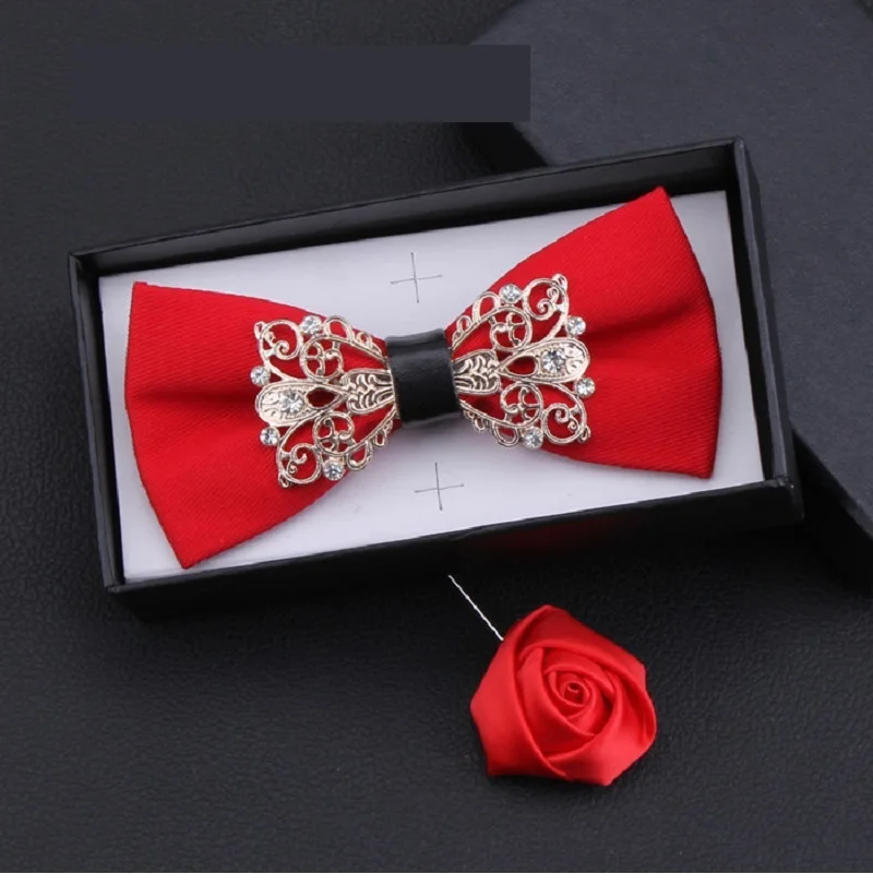 2020 New Fashion Men's Bow Ties Wedding Double Fabric Pattern Red BowTie Gorgeous Formal High-end Butterfly Tie with Gift Box
