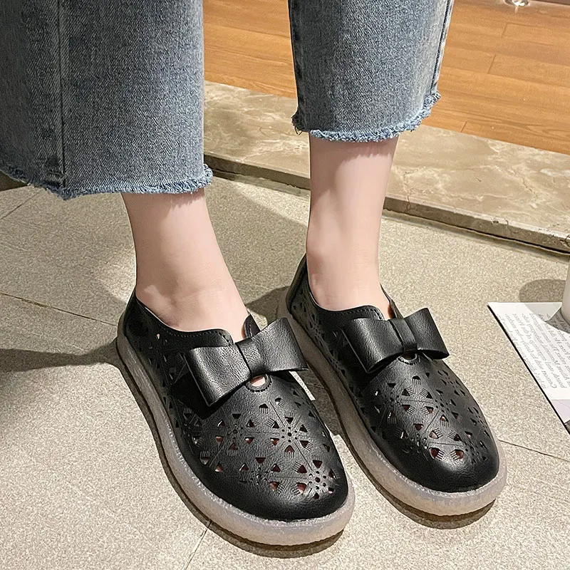 

Casual Woman Shoe Round Toe Tennis Female Flats Soft Small New Breathable Summer Dress Nurse Lace-Up Leisure Solid Slip-On Rubbe