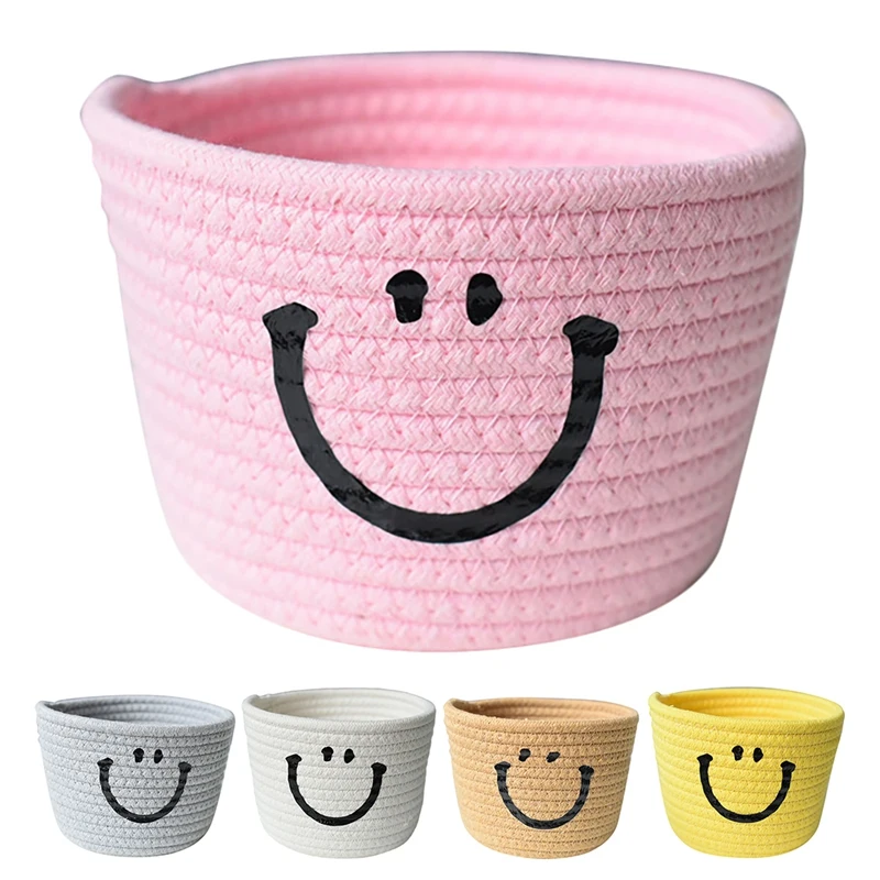 

Маленькие тканые хлопковые веревочные корзины Smile, многофункциональная женская для игрушек, подгузников, ключей, всякой всячины