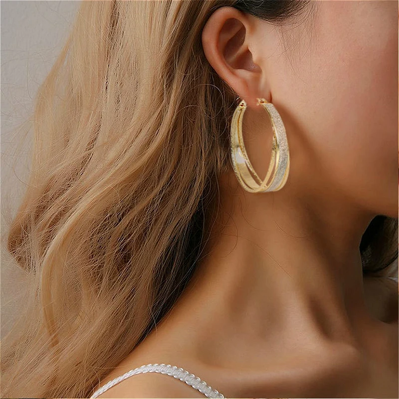 

Statement Earrings Jewelry Women Frosted Silver Color Vintage Boho Round Circle Piercing Geometric Hoop Earrings Accessories
