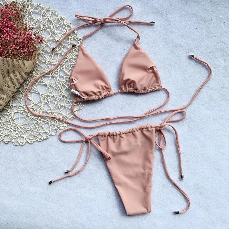 

Sexy Micro String Brazilian Bikini 2020 Swimsuit Female Swimwear Women Thong Bikini Set With Halter Bather Bathing Suit
