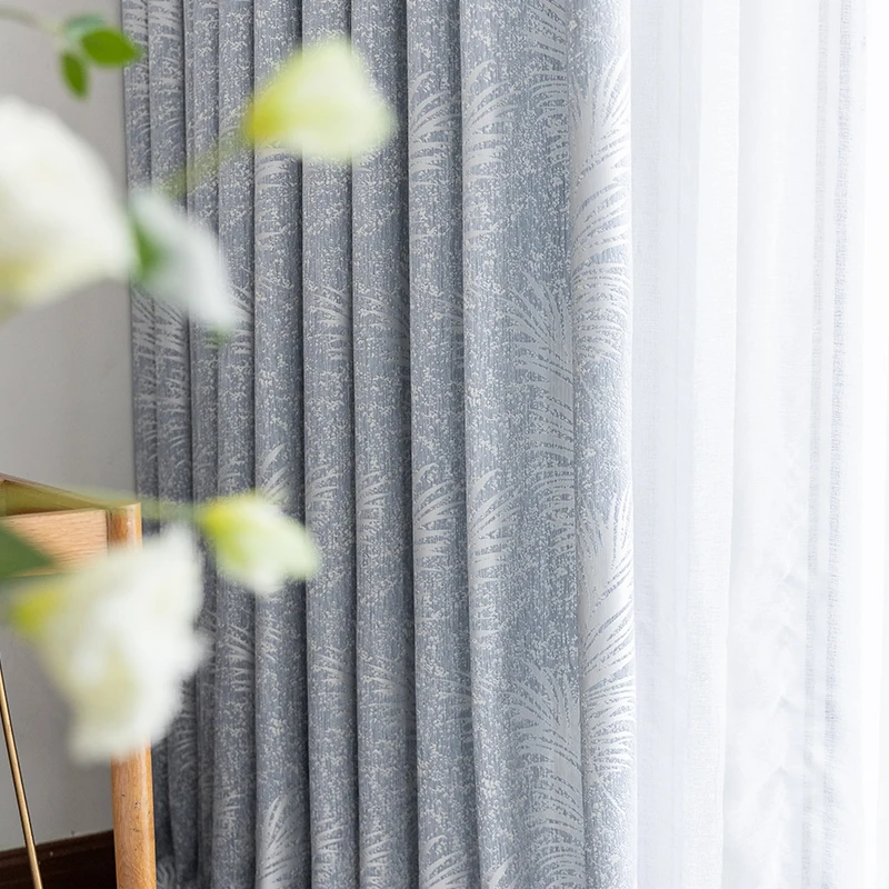 

Small Fresh Pastoral Embroidery Feather Leaf Curtains for Living Room Bedroom Floor-to-ceiling Windows Floating Curtains Custom