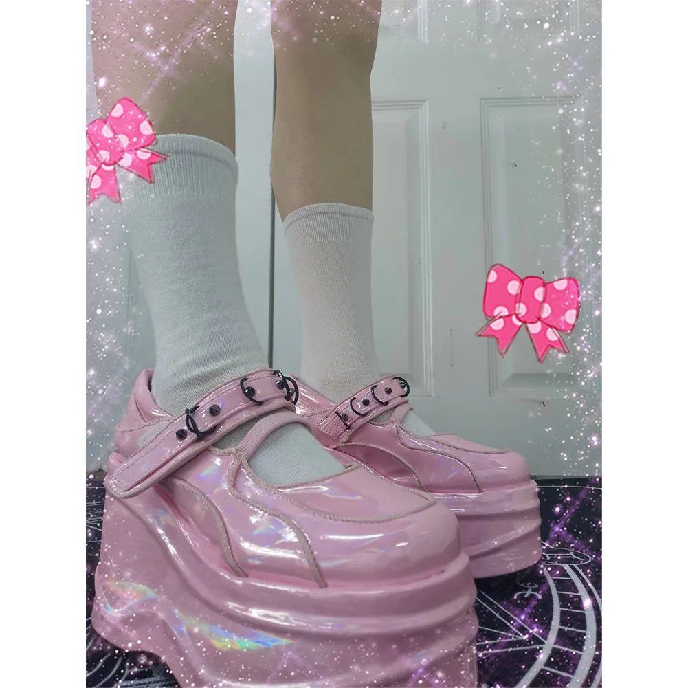 

Big Size 43 Lolita Cosplay Goth Punk Platform Women's Pumps Hook Loop Wave Wedges Pumps Women Casual Leisure Trendy Women Shoes