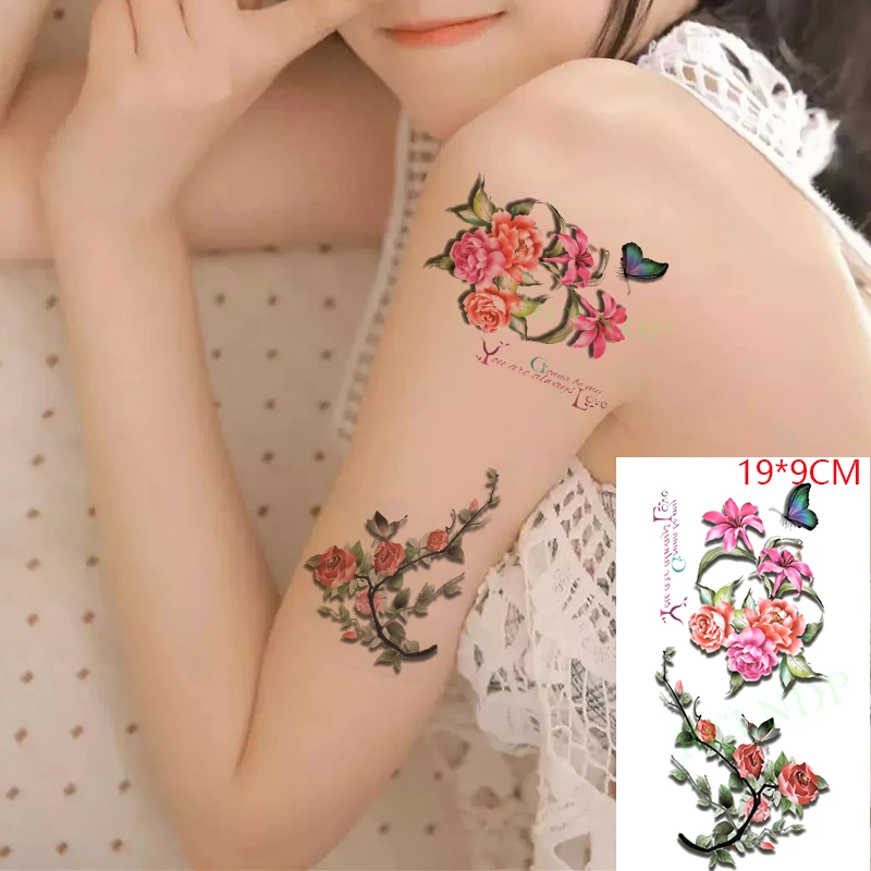

Waterproof Temporary Tattoo Sticker 3D Butterfly Rose Flower Body Art Fake Tatoo Flash Tatto Hand Arm Leg for Women Men