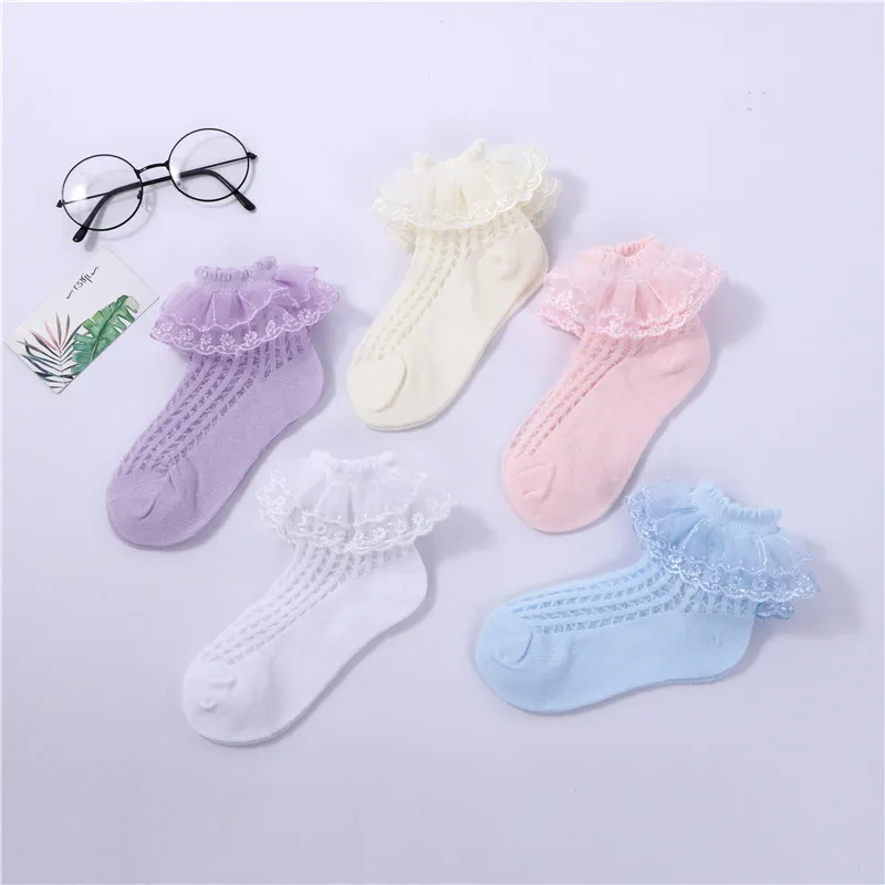Детские кружевные носки 3 пары летние хлопковые короткие танцевальные для