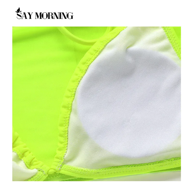 Женский купальник-бикини SAY MORNING неоновый желтый короткий топ пикантная пляжная