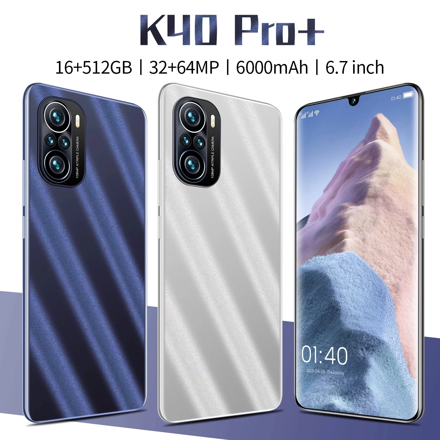 

K40 Pro-teléfono inteligente versión Global, Smartphone con pantalla gota de agua de 6,7 pulgadas, 16 + 512G, 6000Mah, Dual SIM,