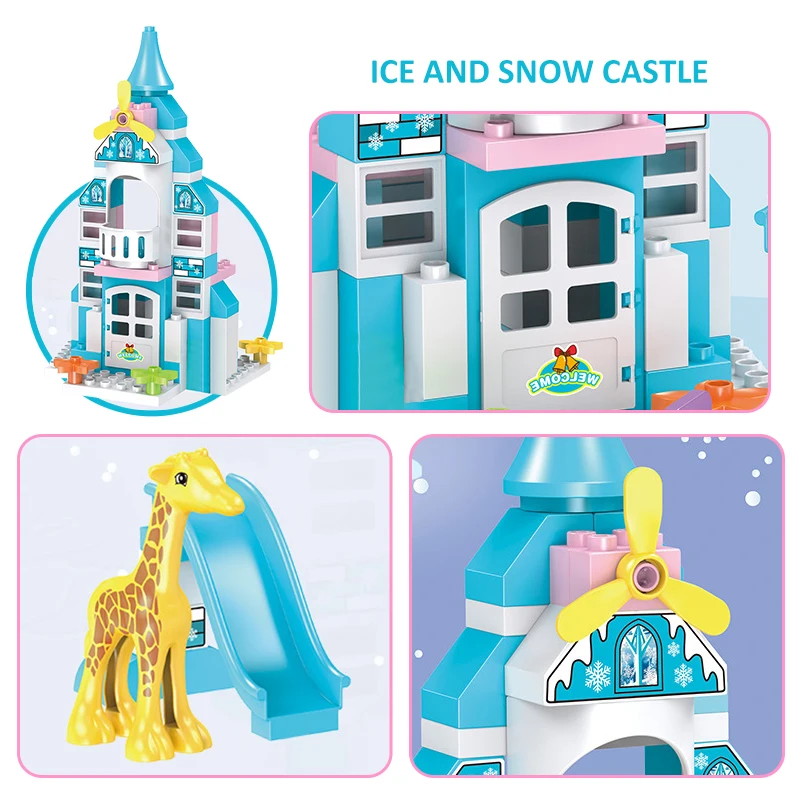 

70pcs Big Size Diy Duploe Princess Ice Castle Building Blocks Compatible Duploed Friends Bricks Kids Toys for Girls Children