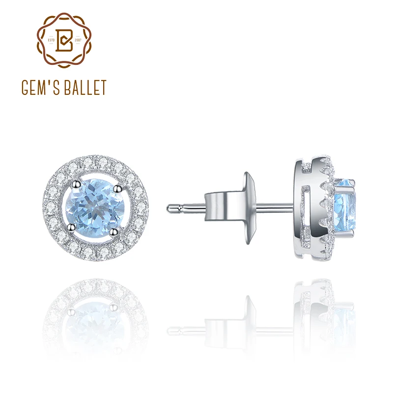 Женские классические серьги гвоздики GEM'S BALLET натуральный небесно голубой топаз