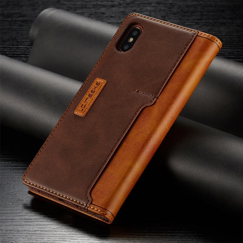 Бизнес роскошный кожаный + Мягкий ТПУ чехол для iPhone XS Max XR X Магнитный флип