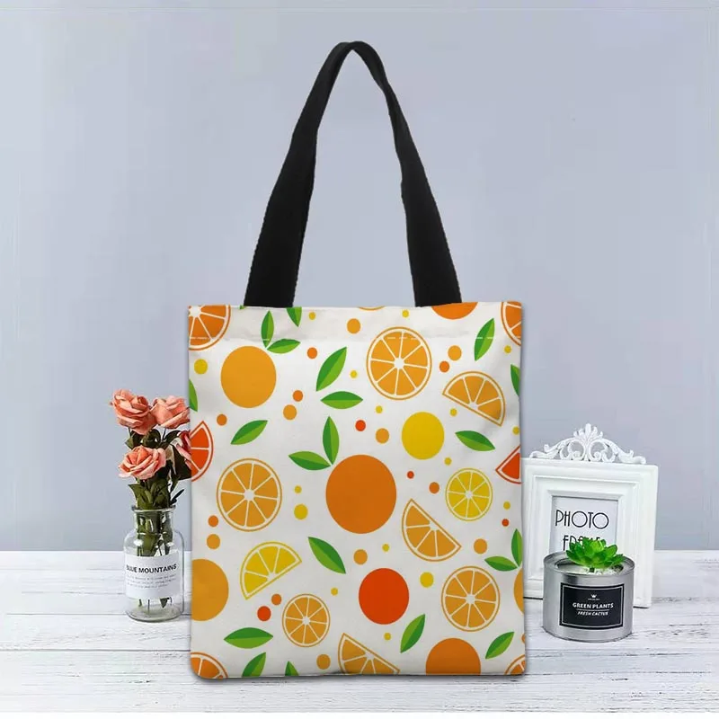 Фото Сумка-тоут из холщовой ткани с принтом фруктов 1208 | Багаж и сумки