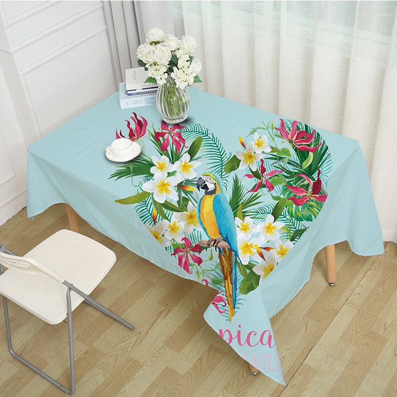 Современная обтягивающая скатерть попугай с зелеными растениями животные