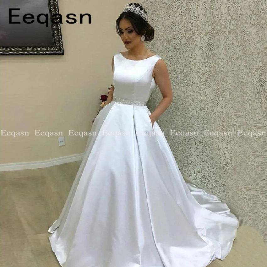 Элегантное простое свадебное платье 2020 Белый/цвет слоновой кости атласный