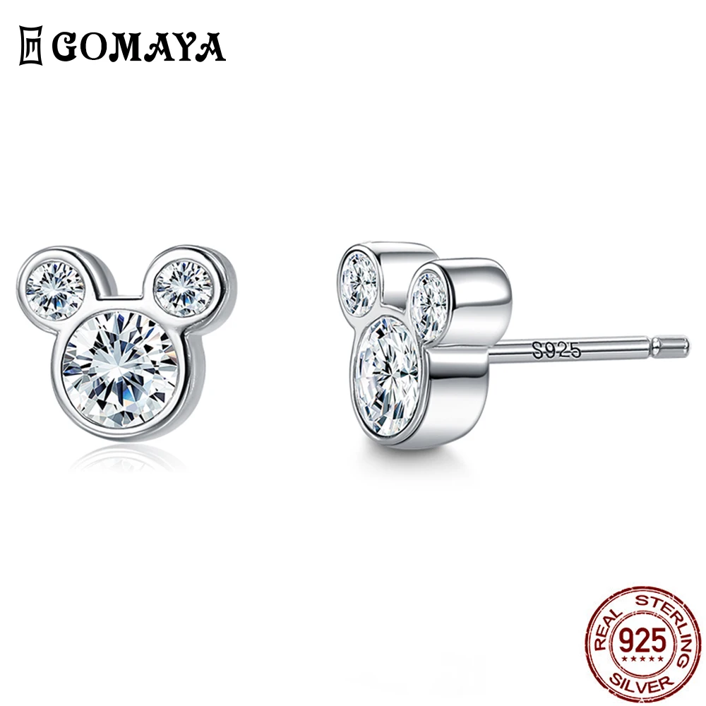 

GOMAYA 925 Sterling Silver Cute Dazzling Mouse 5A Clear Cubic Zircon Stud Earrings For Women Girl Anniversary Earring Jewelry