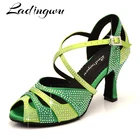 LadingwuТанцевальная обувь со стразами; латинский танец сальсы; обувь для девочек; цвет темно-зеленый, светло-зеленый; градиентная танцевальная обувь; женская розовая обувь с маленьким носком