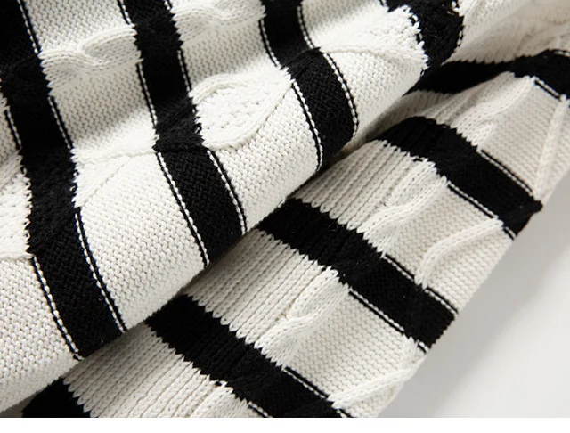

Women Striped Sweater Spring Autumn Shoulder Buttons Long Sleeve O-neck Jumper