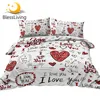 BlessLiving I Love You Bedding Set Hearts Quilt Cover for Couples Red Lips Bedspreads Hand Drawn Bed Set Valentine's Day Gift 1
