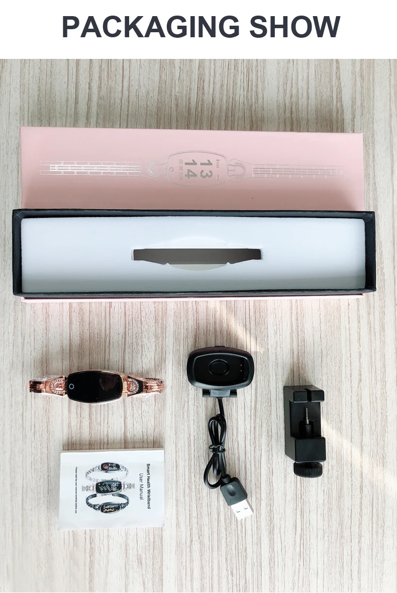 

Women Smart Wristband IP67 Waterproof Color Screen Heart Rate Health Gold Silver Chain Bracelet Band H8 Best Girlfriend Gift