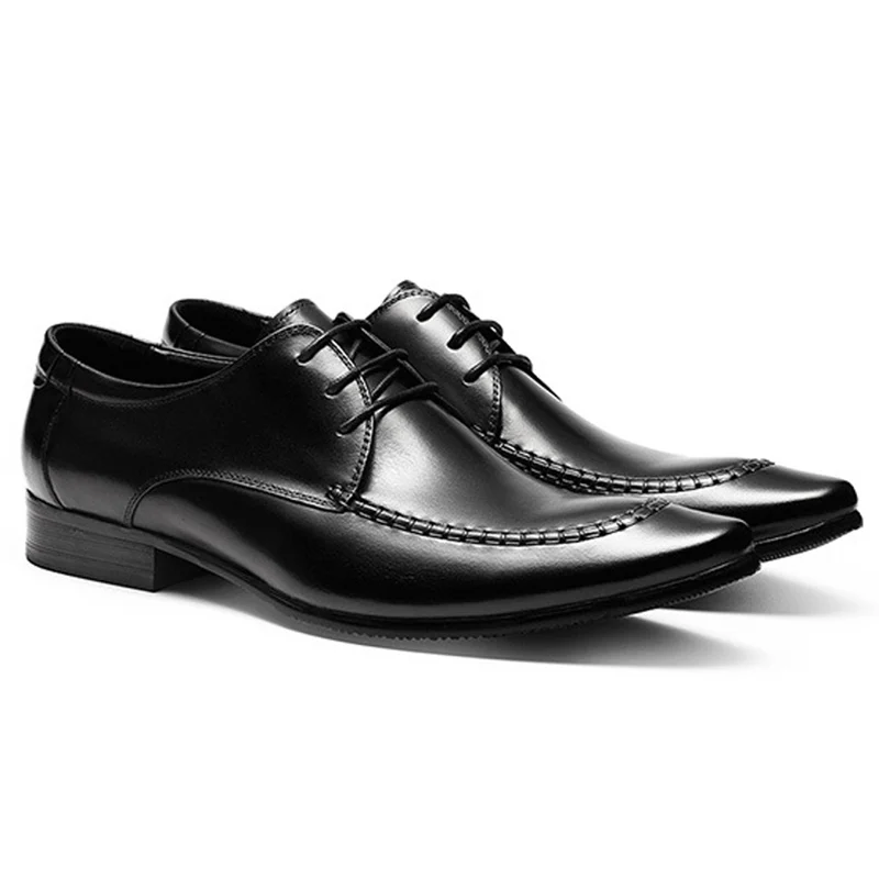 

New Classic Genuine Leather Man Formal Dress Party Shoes Pointed Toe Laces Handmade Flats Derby Wedding Men's Oxfords HS206