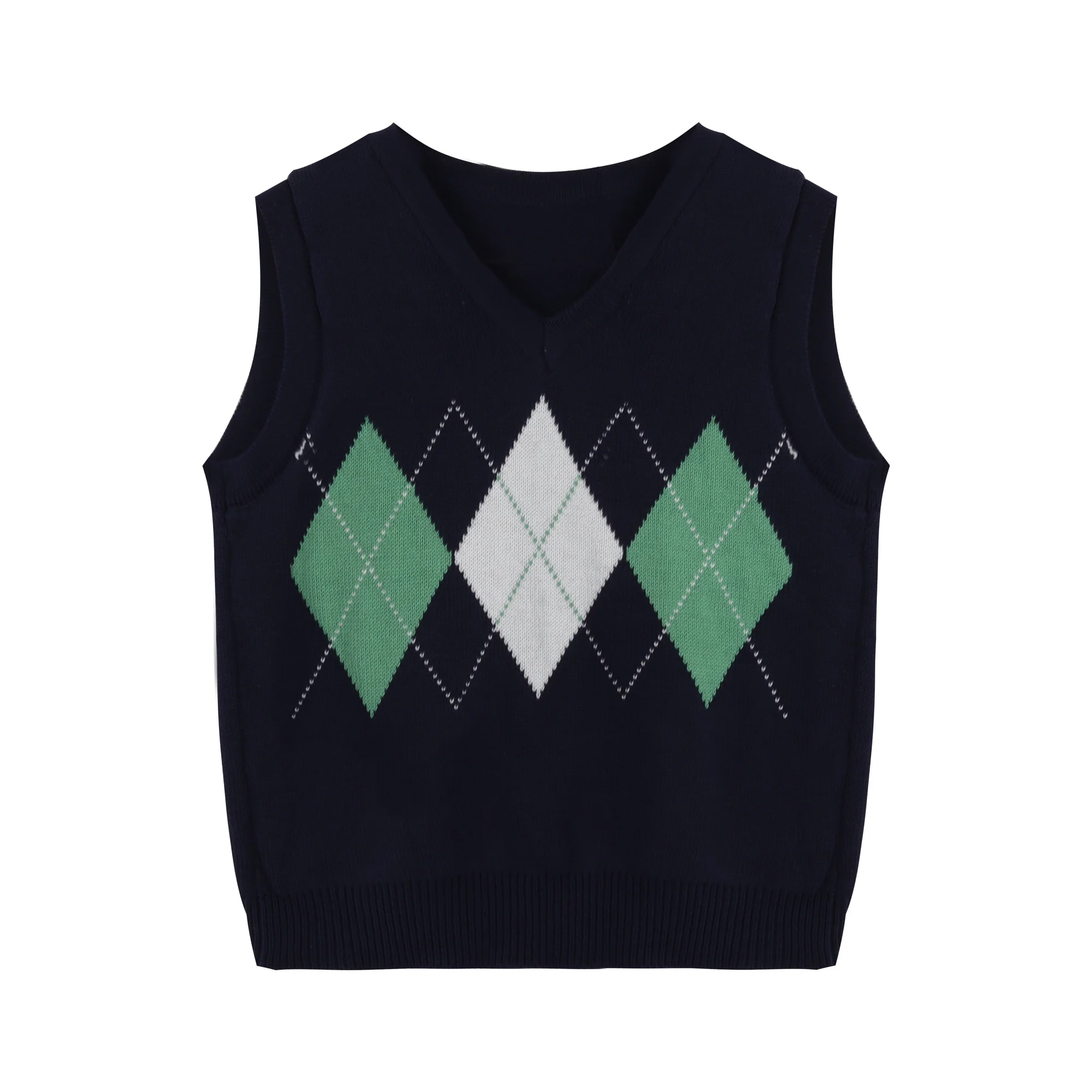 Трикотажный жилет контрастных цветов с ромбовидным V-образным вырезом для