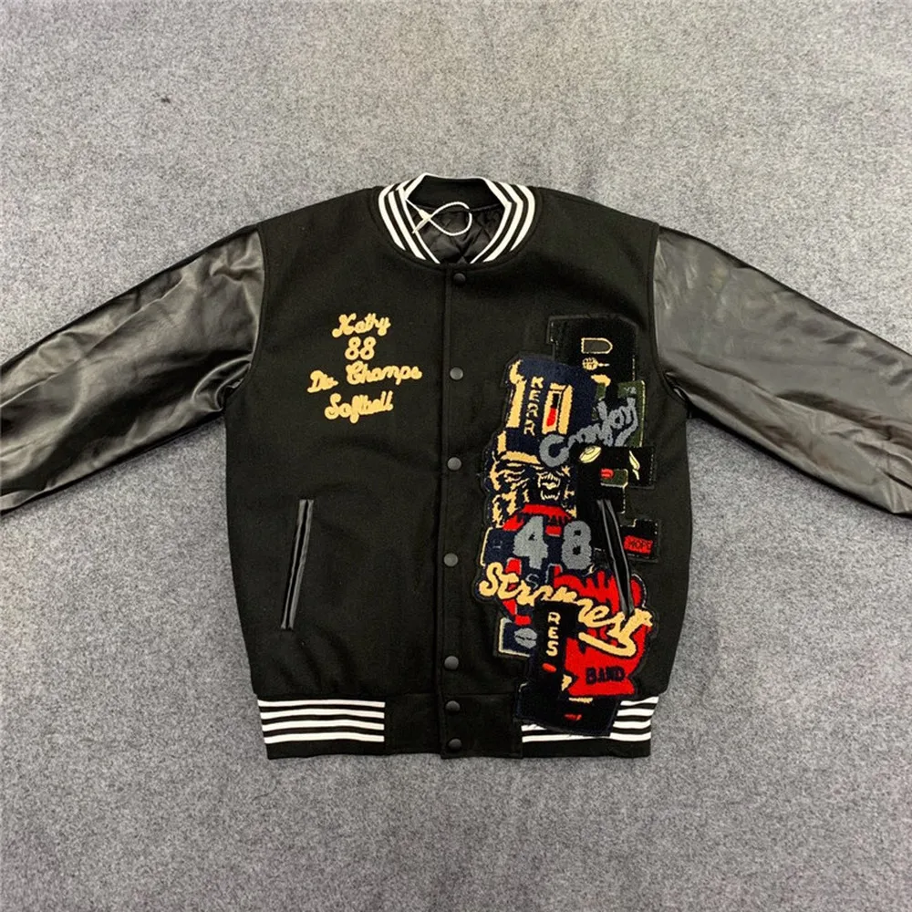 

Travis Scott Warm CHAOS LETTERED STADIUM Bomber Jacket Men Women 1:1 High Quality Jacket Chaqueta Hombre streetwear