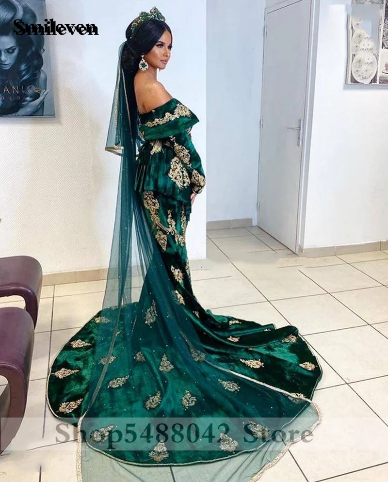 Женское бархатное вечернее платье Smileven Caftan темно-зеленое платье-Русалка для