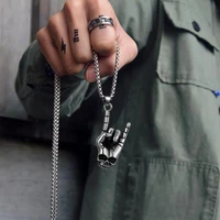new fashion rock roll i love you gesture pendant necklace men women stainless steel punk skull pendant hip hop style jewelry