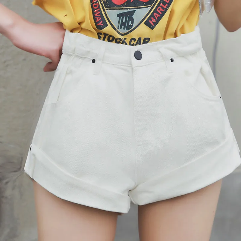 

Streamgirl Denim Shorts Women's White Women Short Jeans Khaki Wide Leg Elastic Waist Vintage High Waist Shorts Women Summer
